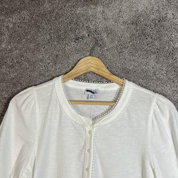 J. Crew Lace Trim Short Sleeve Top Women’s White Half Button Blouse Size XS - Picture 5 of 12